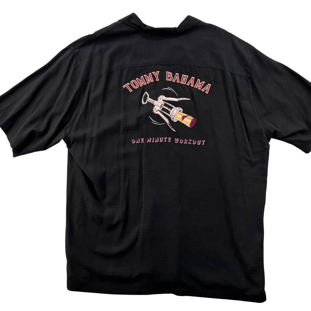 Tommy‎ Bahama Black Silk One Minute Workout Corkscrew Loop Camp Shirt Mens 2XT